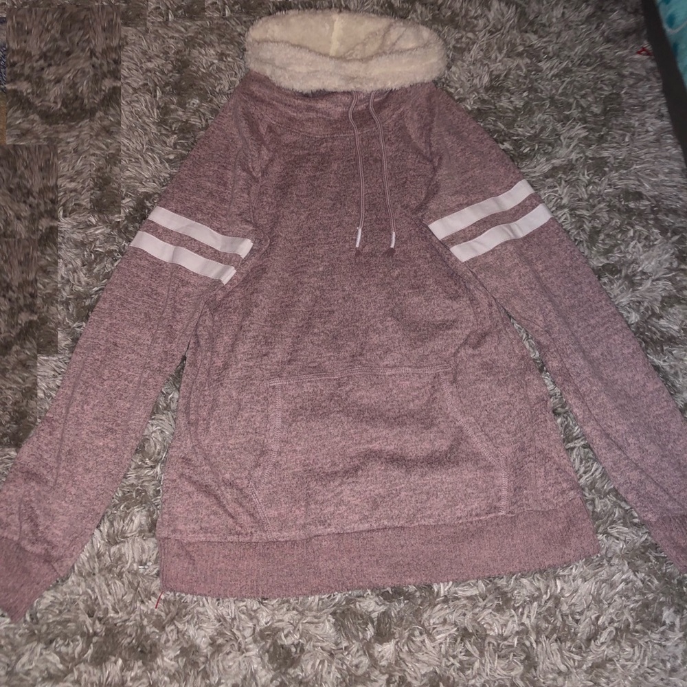 Fleece Neck Pink Sweater PullOver with Pocket